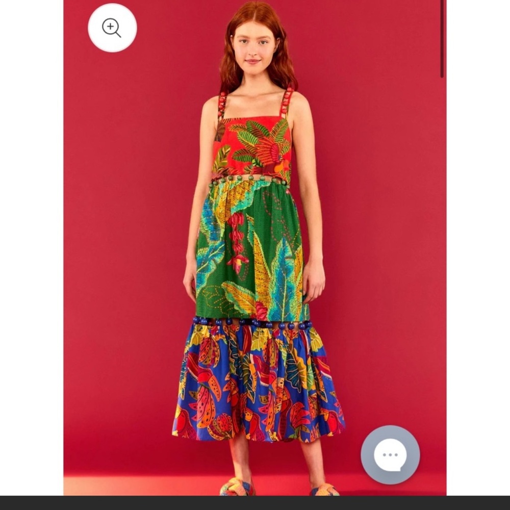 FARM Rio Mixed Prints Midi Dress with Tassels Sz S